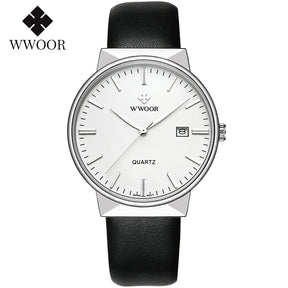 Relógio Masculino WWOOR 8826 Couro - A prova d'água