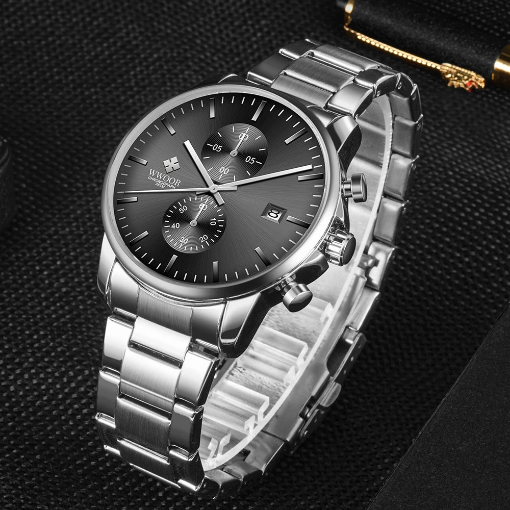 Relógio Casual de Alta Performance com Cronógrafo WWOOR 8844 - Aço inoxidável