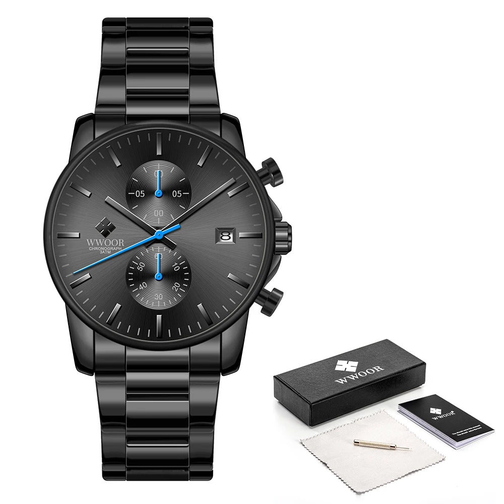 Relógio Casual de Alta Performance com Cronógrafo WWOOR 8844-f - Aço inoxidável