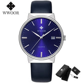 Relógio Masculino WWOOR 8826 Couro - A prova d'água