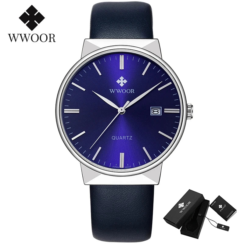Relógio Masculino WWOOR 8826C Couro - A prova d'água