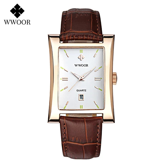 Relógio Masculino WWOOR 8017-b Couro - A prova d'água