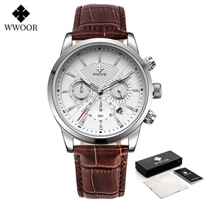 Relógio Masculino de Luxo WWOOR 8845 - Pulseira de couro - A prova d'água
