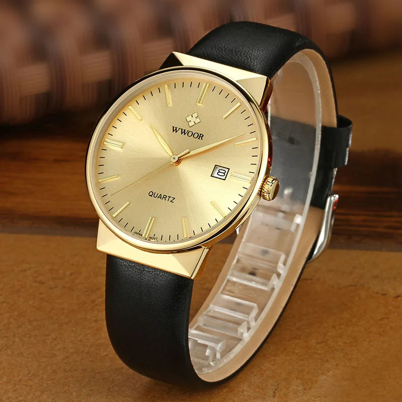 Relógio Masculino WWOOR 8826 Couro - A prova d'água