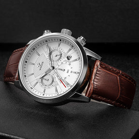 Relógio Masculino de Luxo WWOOR 8845 - Pulseira de couro - A prova d'água