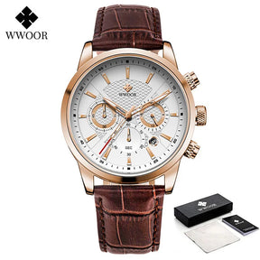 Relógio Masculino de Luxo WWOOR 8845 - Pulseira de couro - A prova d'água