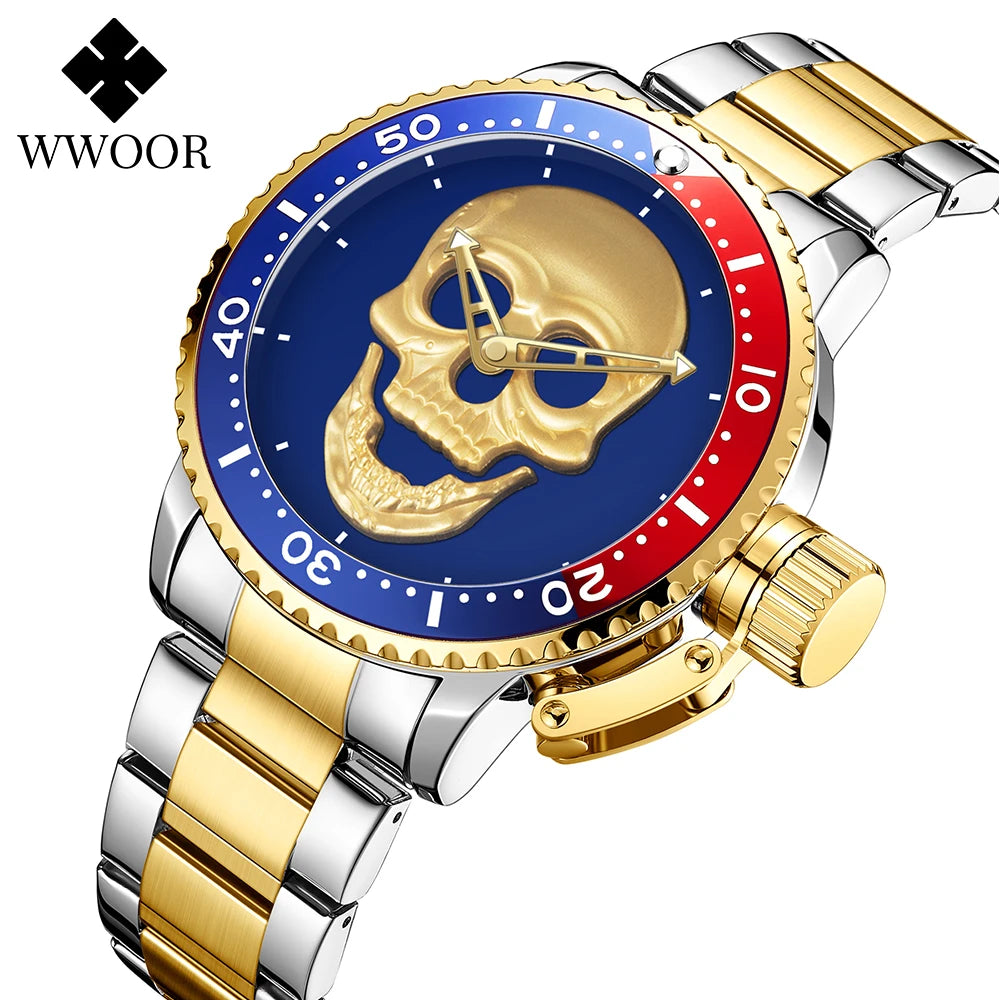 Relógio de Estilo Caveira WWOOR 8835-2 - Aço inoxidável - A prova d'água