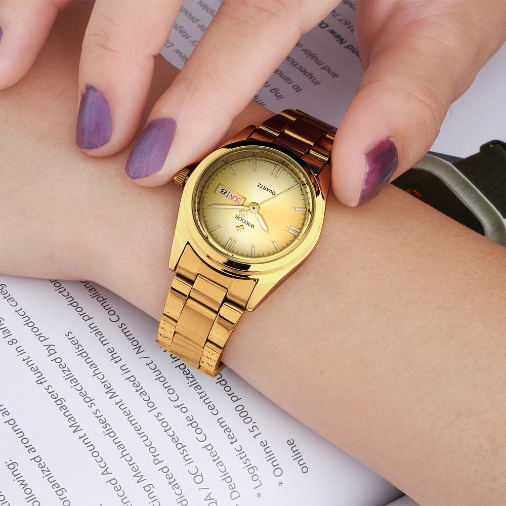 Relógio feminino WWOOR 8804GG - Aço inoxidável - A prova d'água