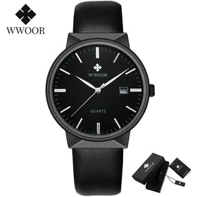 Relógio Masculino WWOOR 8826 Couro - A prova d'água