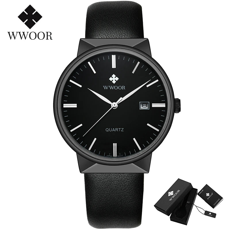 Relógio Masculino WWOOR 8826C Couro - A prova d'água