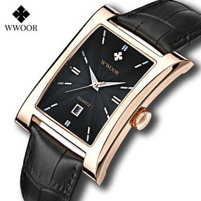 Relógio Masculino WWOOR 8017 Couro - A prova d'água