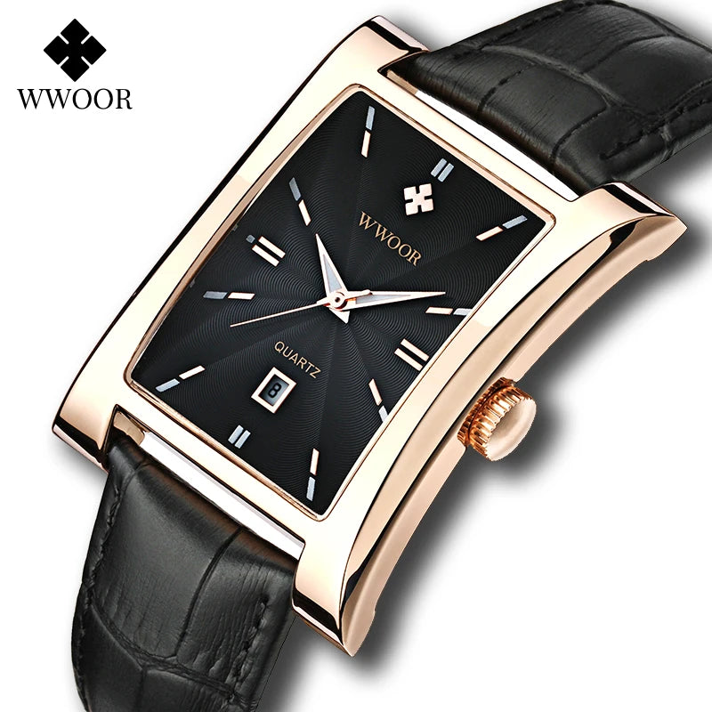 Relógio Masculino WWOOR 8017 Couro - A prova d'água