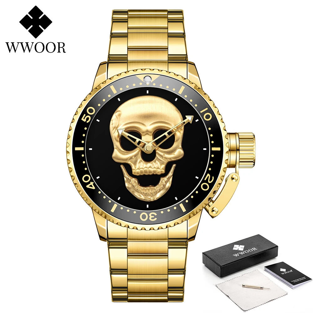 Relógio de Estilo Caveira WWOOR 8835-2B - Aço inoxidável - A prova d'água
