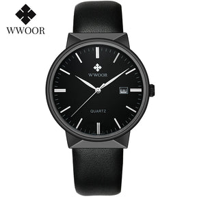 Relógio Masculino WWOOR 8826 Couro - A prova d'água