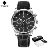 Relógio Masculino de Luxo WWOOR 8845 - Pulseira de couro - A prova d'água