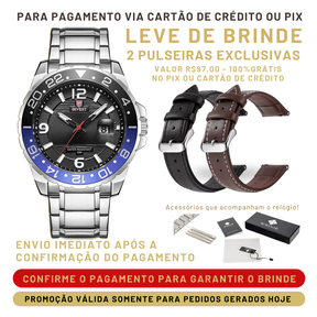 Último dia - 60% OFF - Relógio WWOOR'DIVEST - Aço Inoxidável - À Prova D'água.