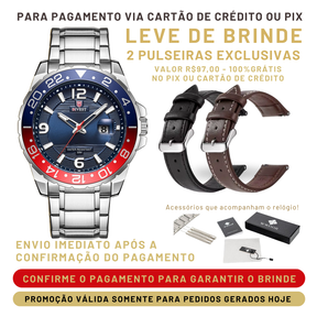 Último dia - 60% OFF - Relógio WWOOR'DIVEST - Aço Inoxidável - À Prova D'água.