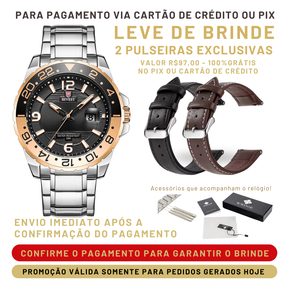 Último dia - 60% OFF - Relógio WWOOR'DIVEST - Aço Inoxidável - À Prova D'água.