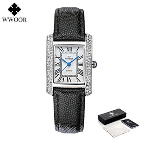 Relógio Feminino WWOOR 8806-b - Couro legítimo - A prova d'água
