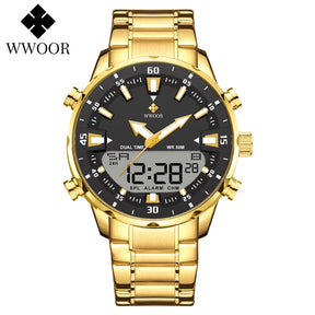 Relógio Masculino Analógico e Digital WWOOR 8890-b - Aço inoxidável - A prova d'água