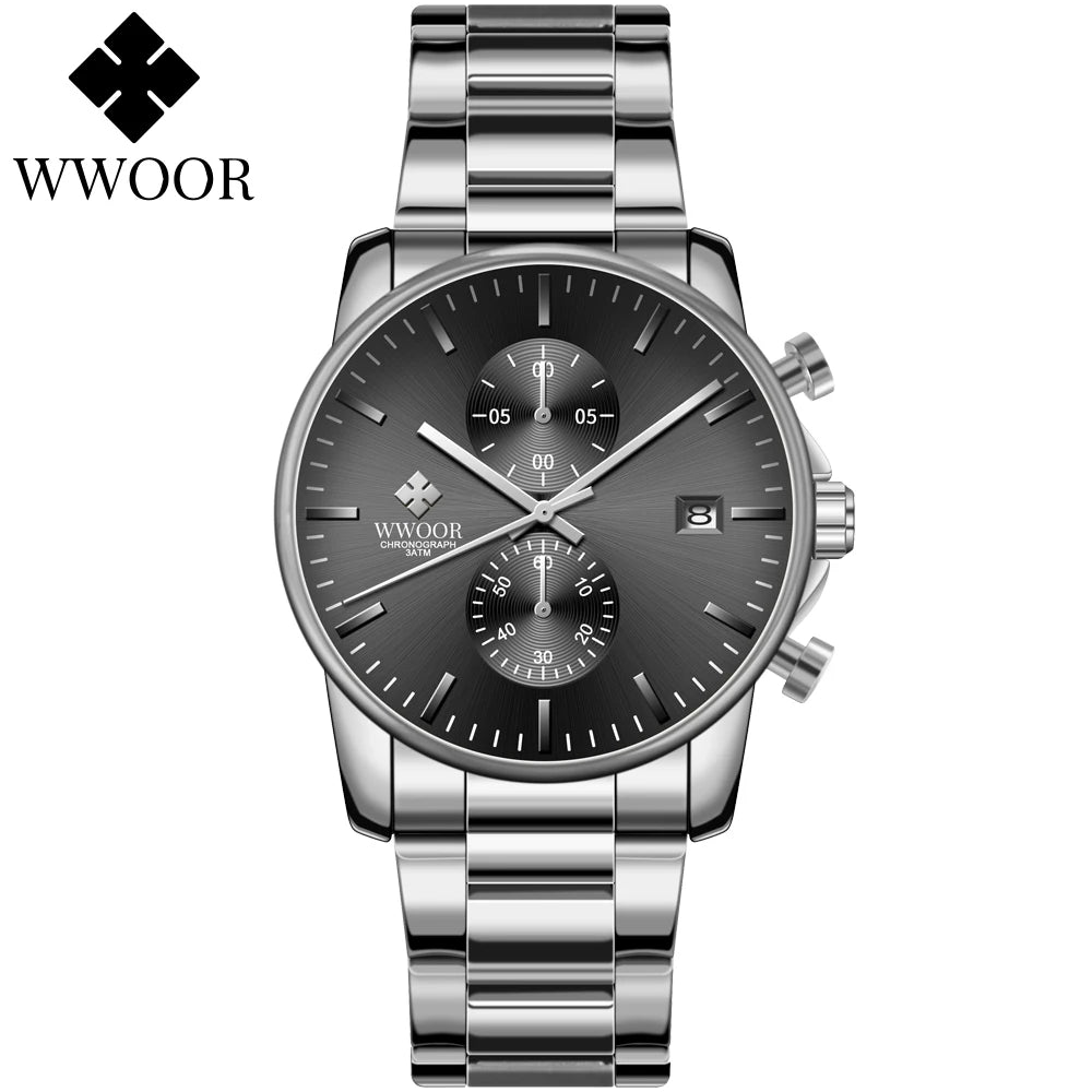 Relógio Casual de Alta Performance com Cronógrafo WWOOR 8844 - Aço inoxidável