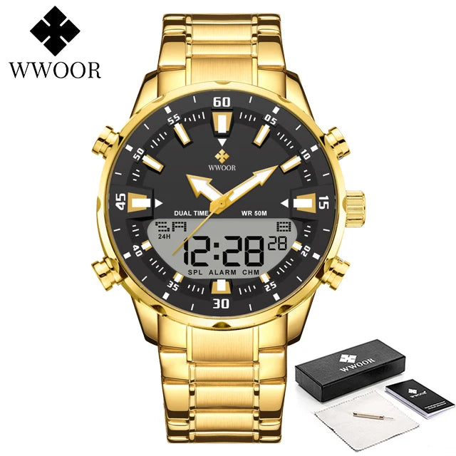 Relógio Masculino Analógico e Digital WWOOR 8890-d - Aço inoxidável - A prova d'água