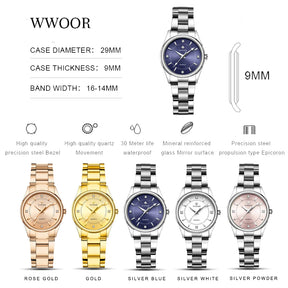 Relógio Feminino WWOOR 8852-b - Aço inoxidável - A prova d'água