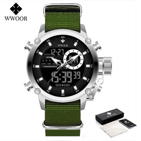 Relógio Masculino Digital e Analógico WWOOR 8882WW - Pulseira de tecido -  A prova d'água
