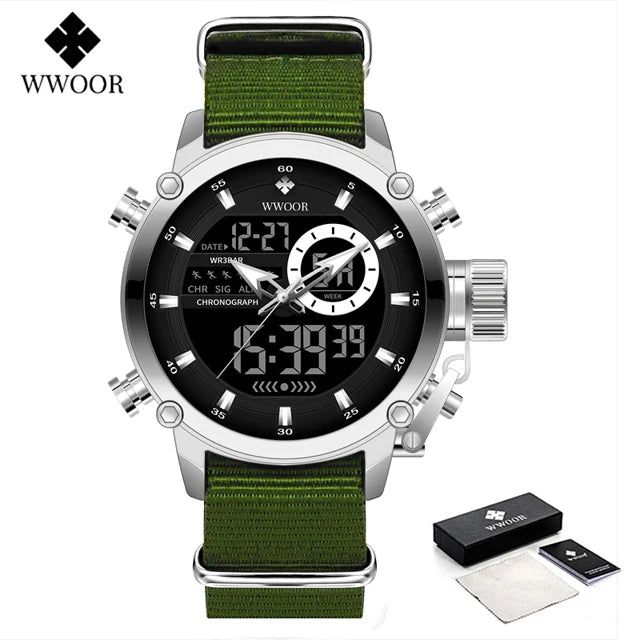 Relógio Masculino Digital e Analógico WWOOR 8882WW - Pulseira de tecido -  A prova d'água