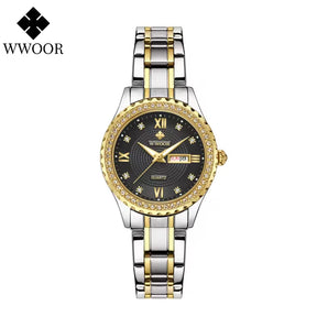 Relógio feminino Cravejado com Pedras WWOOR 8856L - A prova d'água