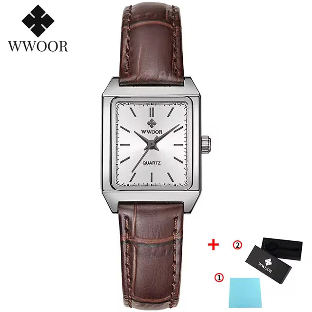 relógio feminino WWOOR 8850 Couro-b - A prova d'água