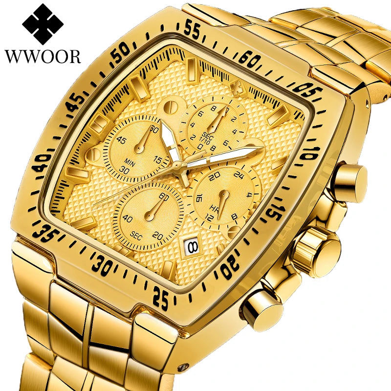 Relógio Militar de Luxo WWOOR 8836 - Aço inoxidável - A prova d'água