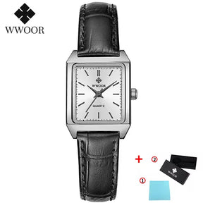 relógio feminino WWOOR 8850 Couro - A prova d'água