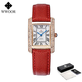 Relógio Feminino WWOOR 8806-b - Couro legítimo - A prova d'água