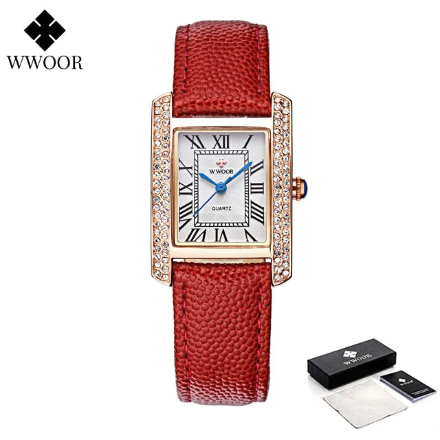 Relógio Feminino WWOOR 8806-b - Couro legítimo - A prova d'água