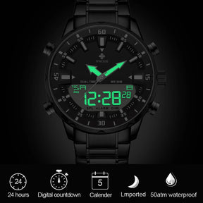 Relógio Masculino Analógico e Digital WWOOR 8890-b - Aço inoxidável - A prova d'água