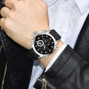 Relógio Masculino Digital e Analógico WWOOR 8882WW-b - Pulseira de silicone - A prova d'água