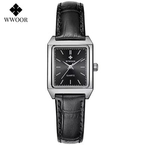 relógio feminino WWOOR 8850 Couro - A prova d'água