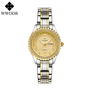 Relógio feminino Cravejado com Pedras WWOOR 8856L - A prova d'água