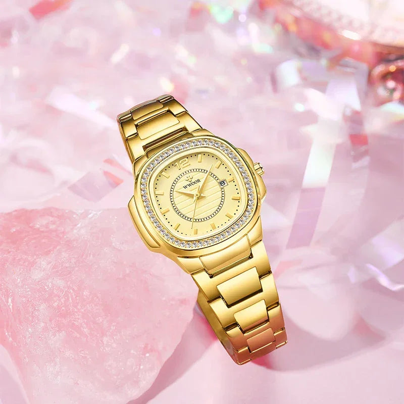 Relógio Feminino Cravejado com Pedras WWOOR 8874 - A Prova d'água