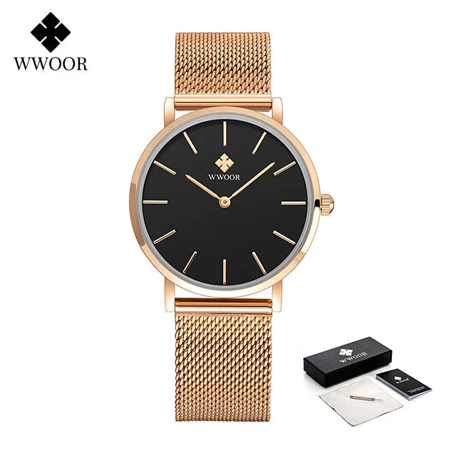 Relógio Feminino Elegância Minimalista WWOOR 8840-b - A prova d'água