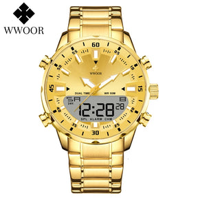 Relógio Masculino Analógico e Digital WWOOR 8890-b - Aço inoxidável - A prova d'água