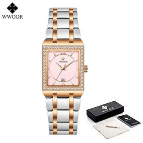 Relógio Feminino Cravejado WWOOR 8858L - A prova d'água