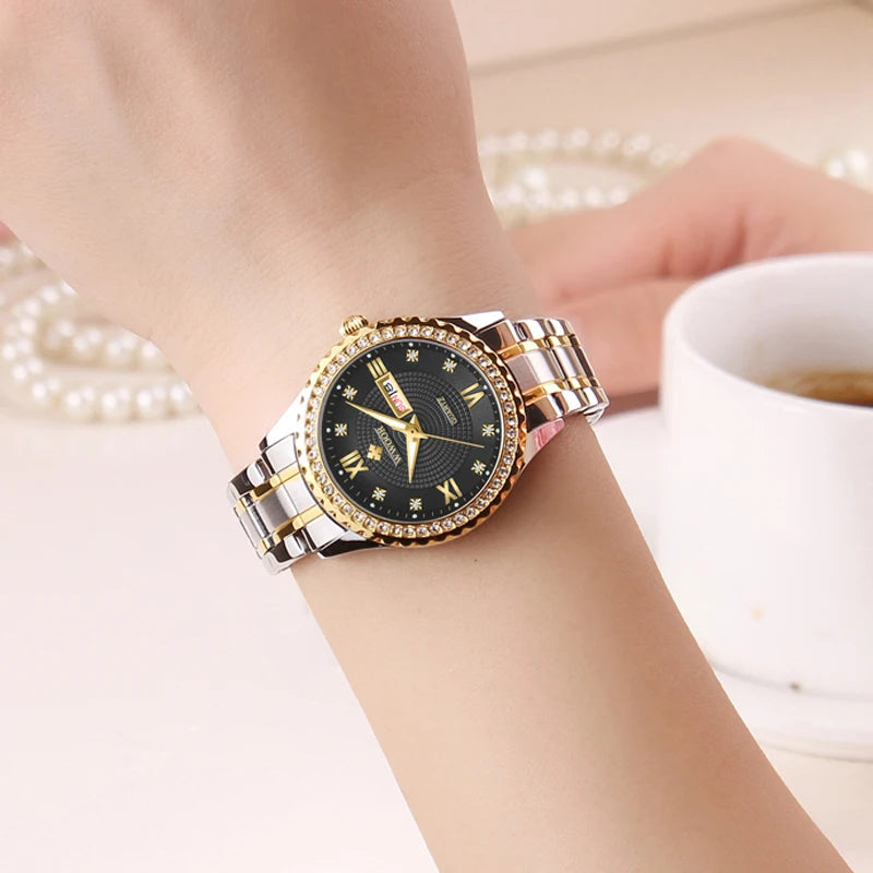 Relógio feminino Cravejado com Pedras WWOOR 8856L - A prova d'água