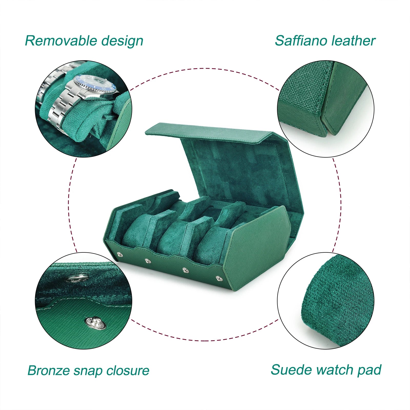 Caixa Premium WWOOR  – Couro Sintético Verde com Interior Aveludado