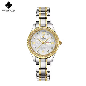 Relógio feminino Cravejado com Pedras WWOOR 8856L - A prova d'água