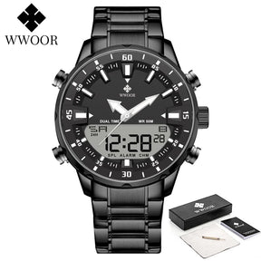 Relógio Masculino Analógico e Digital WWOOR 8890-b - Aço inoxidável - A prova d'água