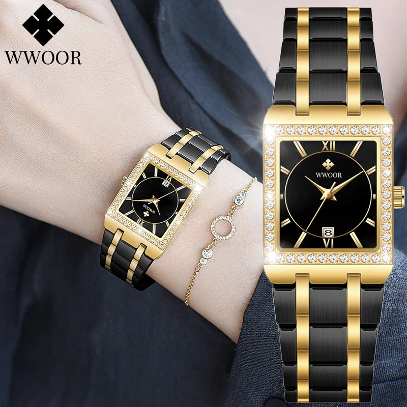 Relógio Feminino Cravejado WWOOR 8858L - A prova d'água