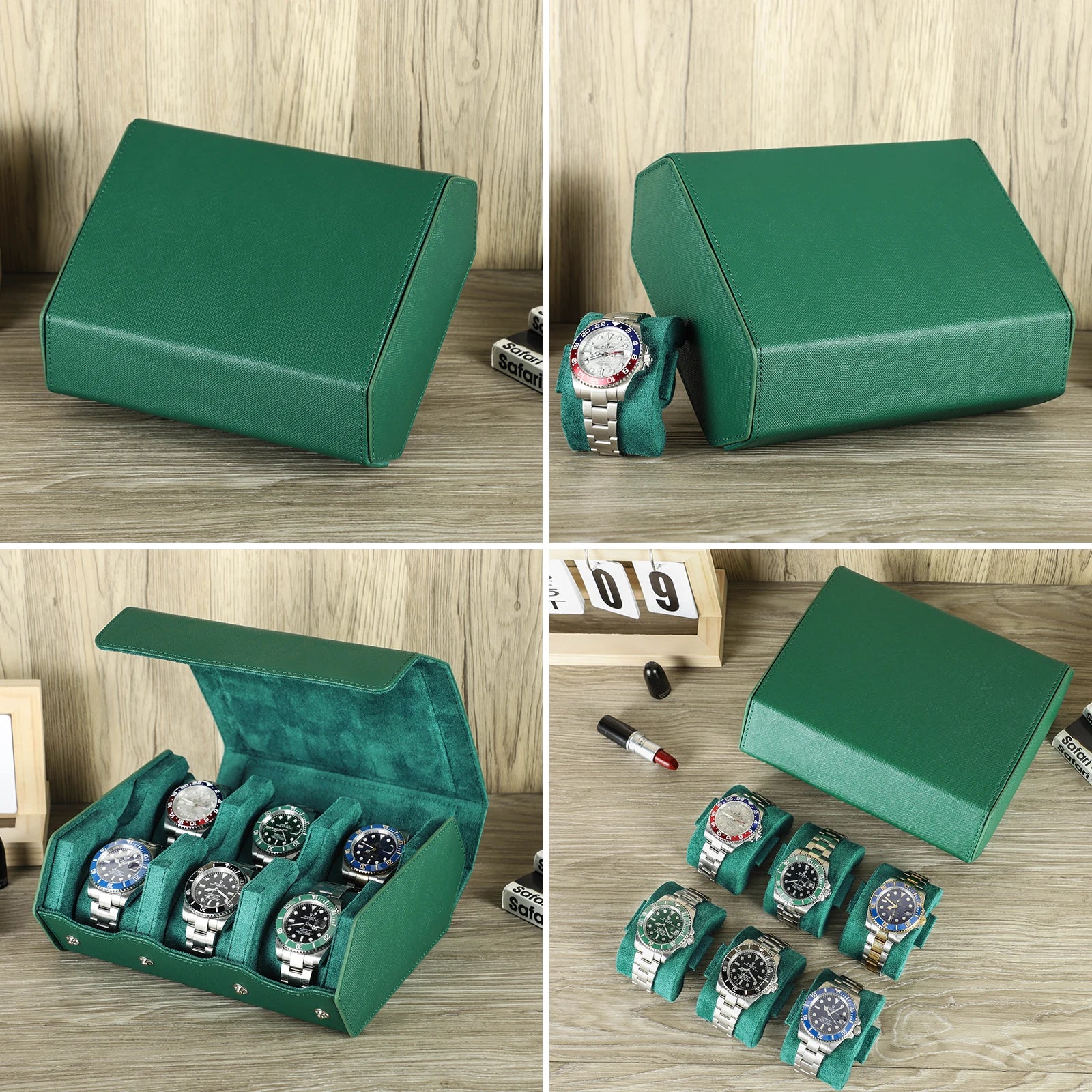 Caixa Premium WWOOR  – Couro Sintético Verde com Interior Aveludado