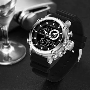 Relógio Masculino Digital e Analógico WWOOR 8882WW-b - Pulseira de silicone - A prova d'água